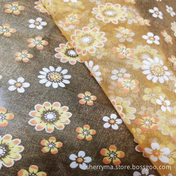 Elegant high quality organza gold foil print fabric for wedding dress